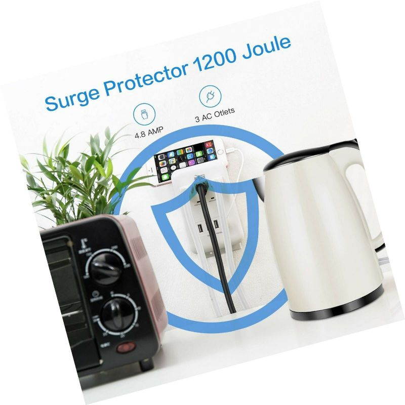 KMC 3-Outlet Wall Mount Surge Protector 900 Joules with 4.8 AMP USB Charging ...