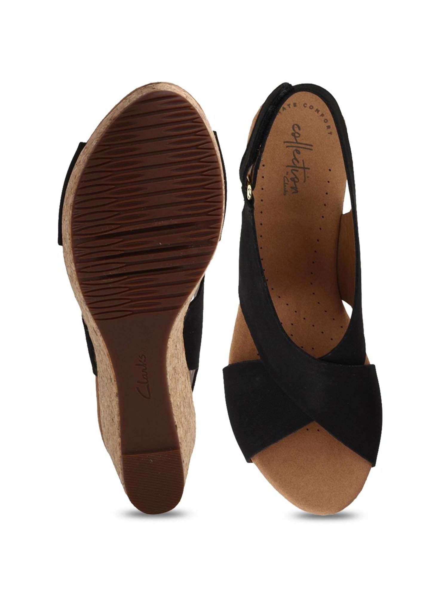 Clarks Women's Annadel Eirwyn Black Back Strap Wedges