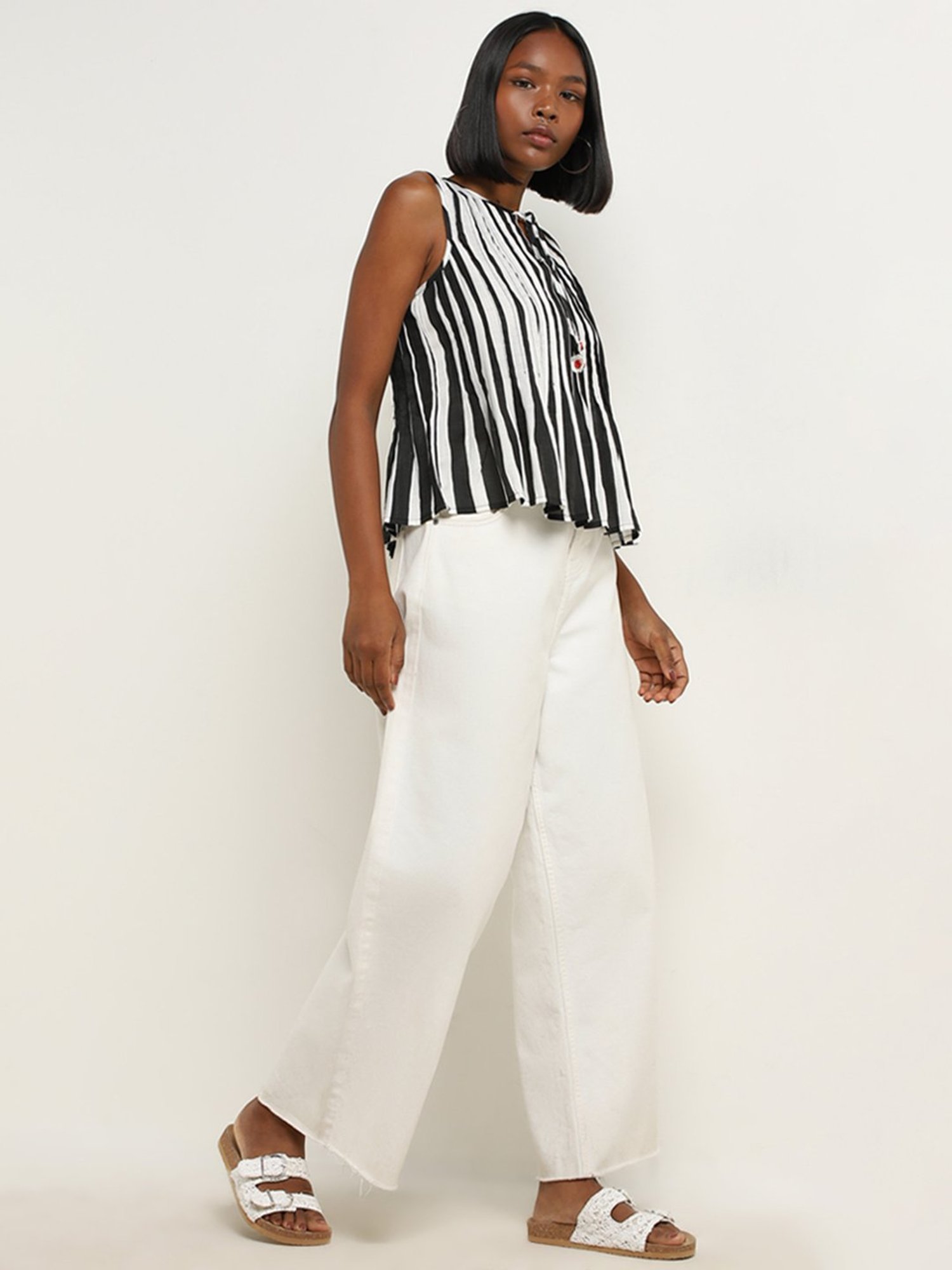 Bombay Paisley by Westside Black Stripe Patterned Top