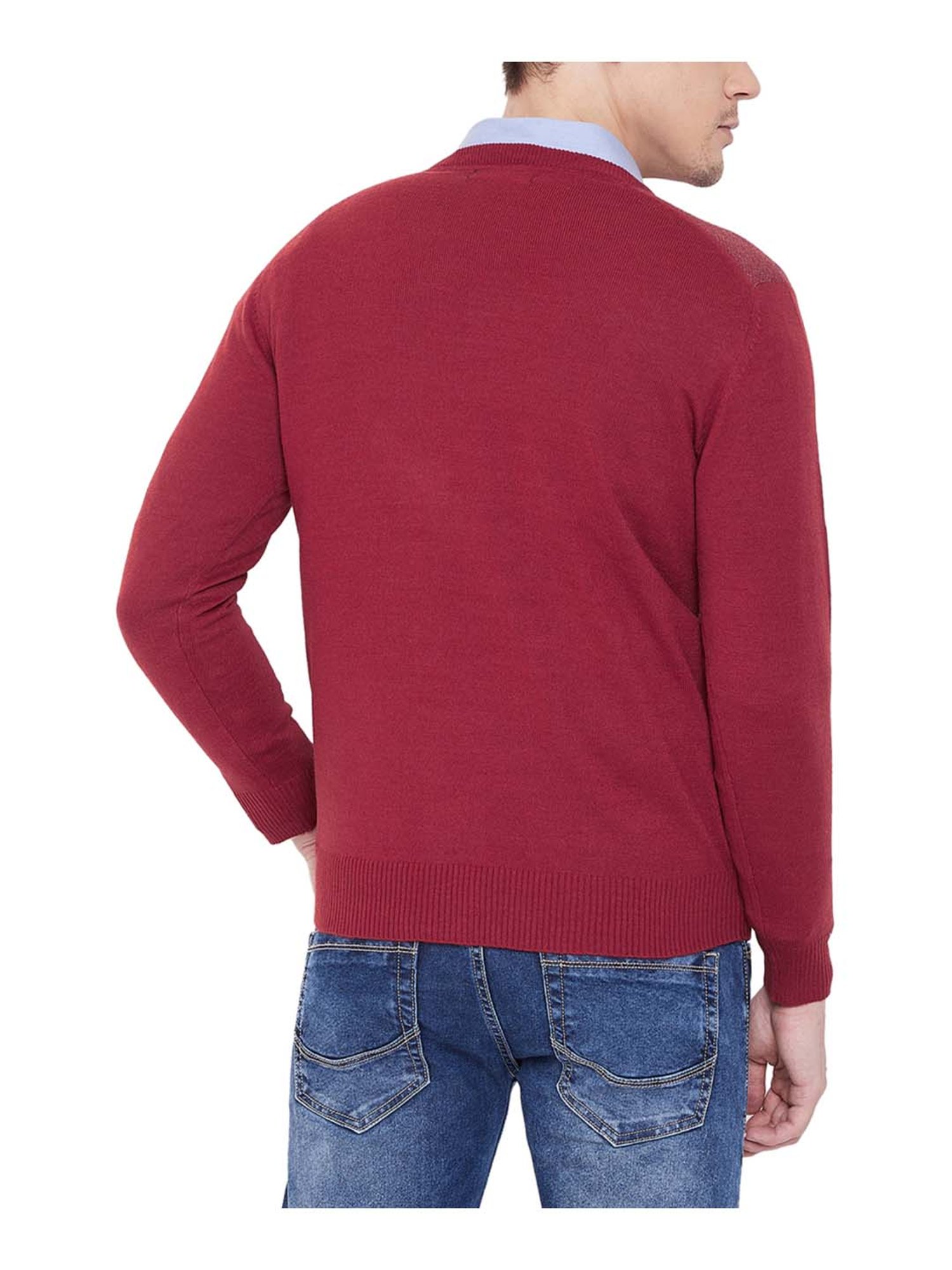 Duke Red Regular Fit Self Pattern Sweater