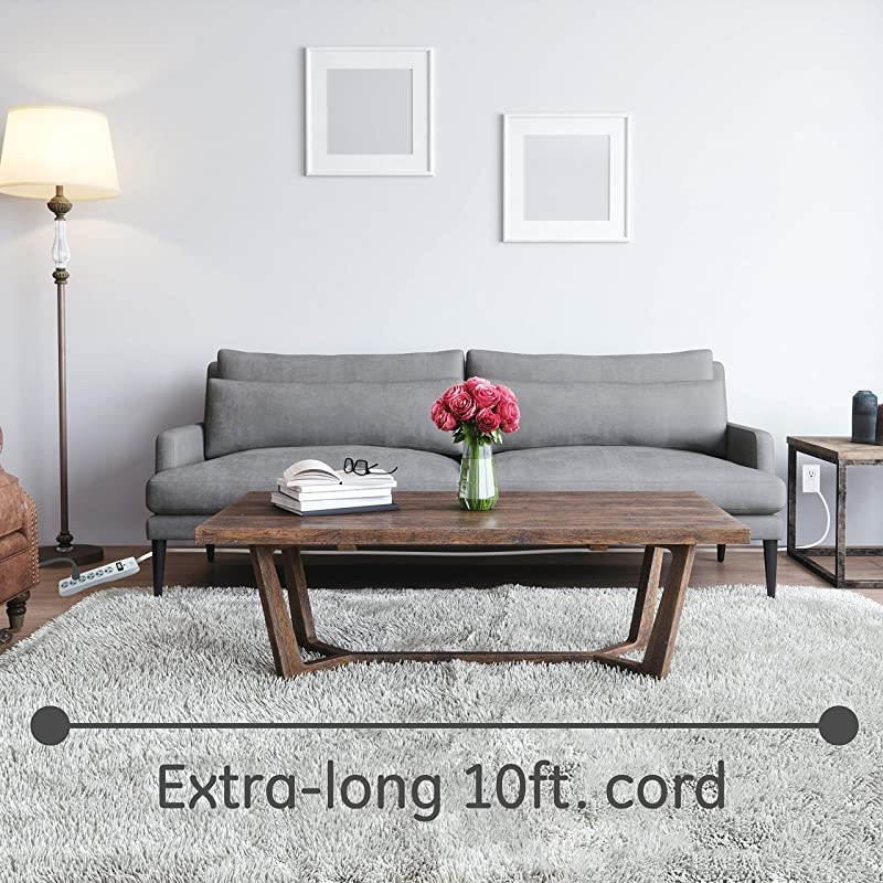 6 Outlet Sur Protector 10 Ft Extension Cord Power Strip 800 Joules Flat Plug TwisttoClose Safety Covers White 14092