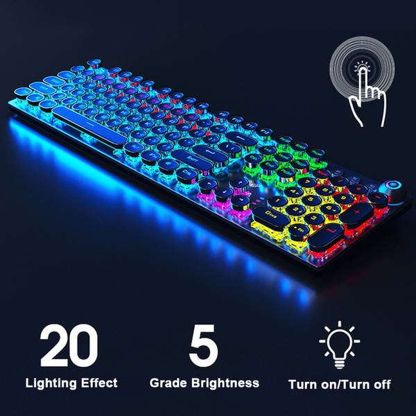 AULA Steampunk Gaming Mechanical Keyboard Metal Panel Round Retro Keycap Backlit Wired Computer Peripherals for Desktop Laptop