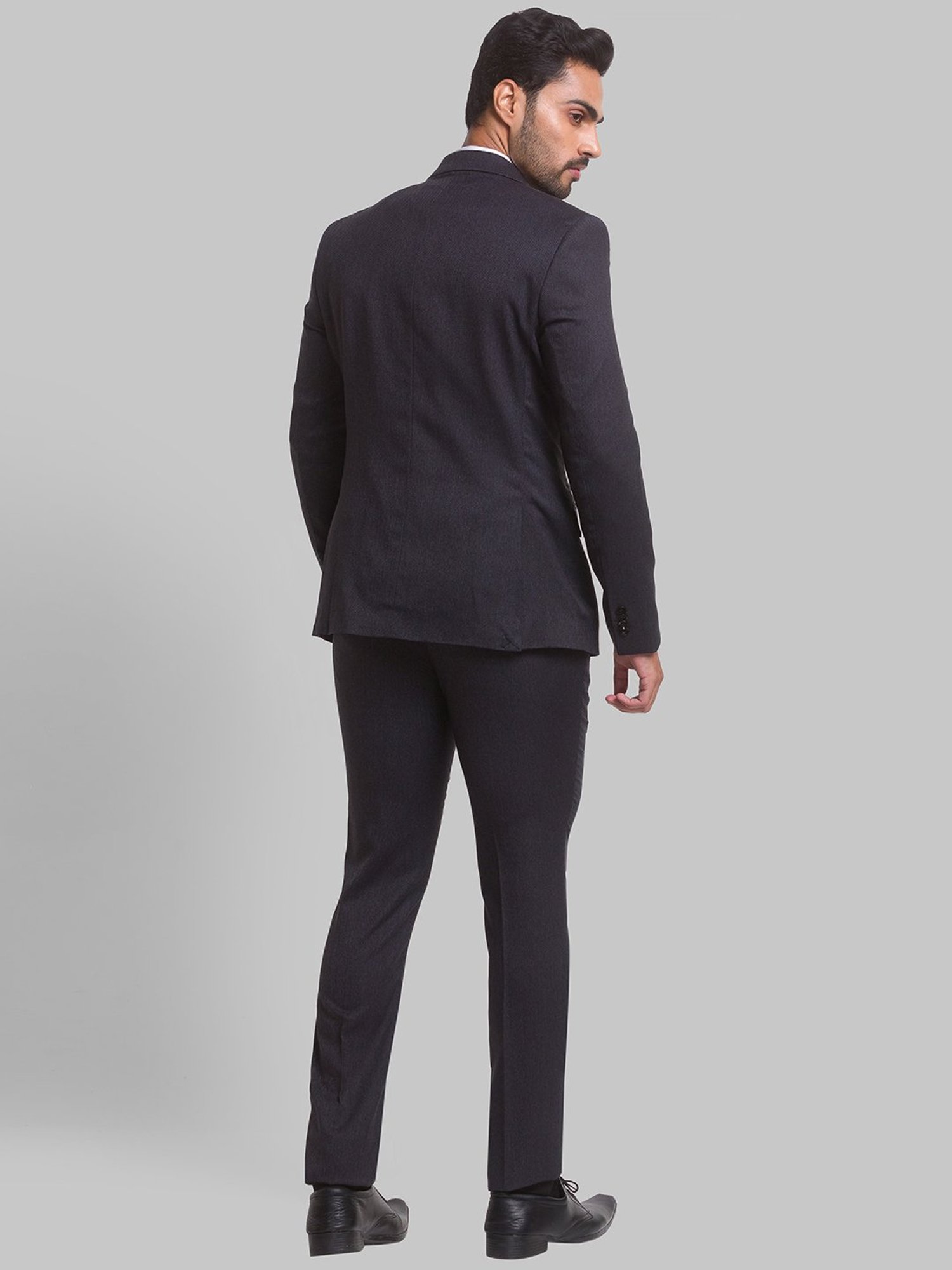 Parx Grey Regular Fit Self Pattern Two Piece Suit