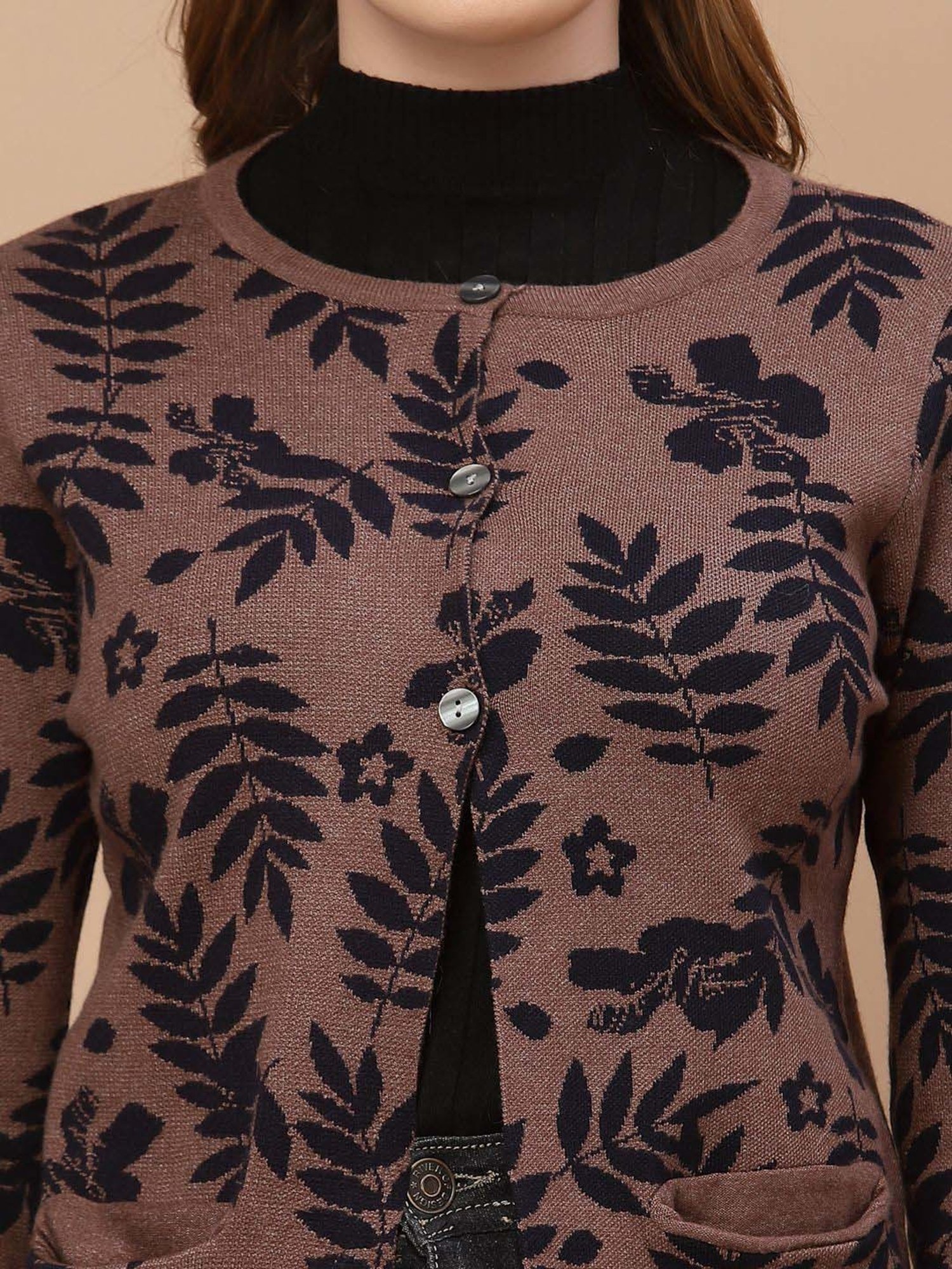 Mafadeny Brown Printed Cardigan