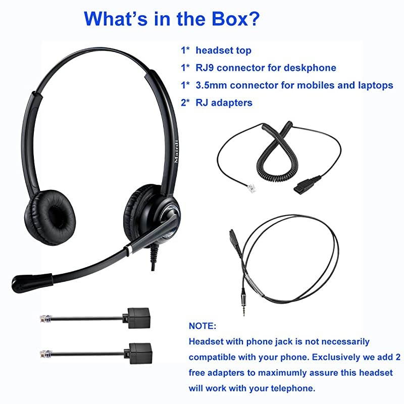 Headset RJ9 with Noise Cancelling Microphone for Cisco Jabra Including Extra 35mm Connector for Mobile Laptop