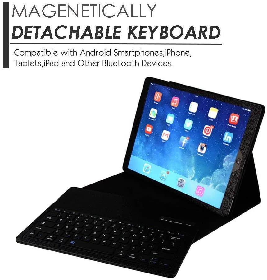 Eoso Keyboard Case for iPad Pro 9.7 iPad Air 1 and 2 Folding PU Leather Folio Cover with Removable Bluetooth Keyboard (Black)