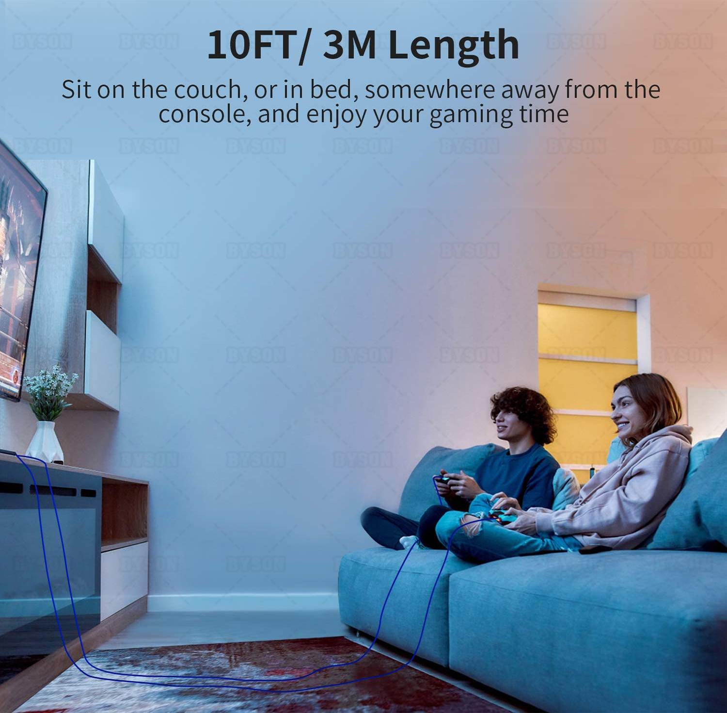 2 Pack 10FT Charging Cable for PS5 DualSense and Xbox Series X/S / Switch Pro Controller, Ackmioxy Charging Cord Nylon Braided Type-C Port Charger Accessories for Playstation 5/ Xbox Series S/X(Gold)