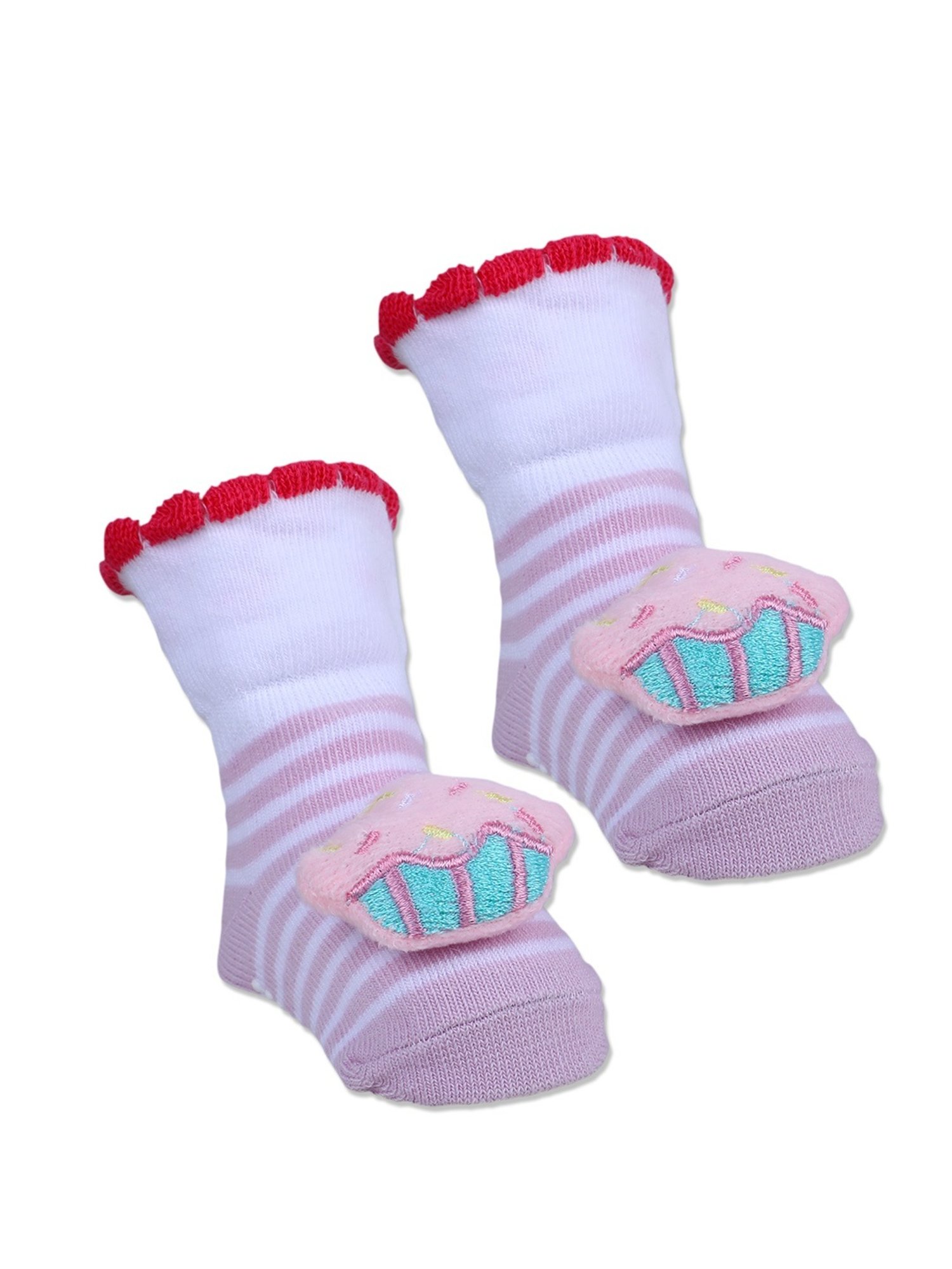 Baby Moo Kids Baby Pink & White Cotton Applique Socks