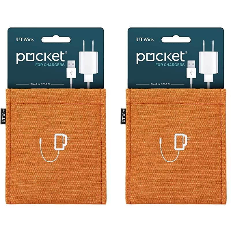 Wire Pocket Mobile Charger Case Pouch Bag Organizer Orange 2 Pack