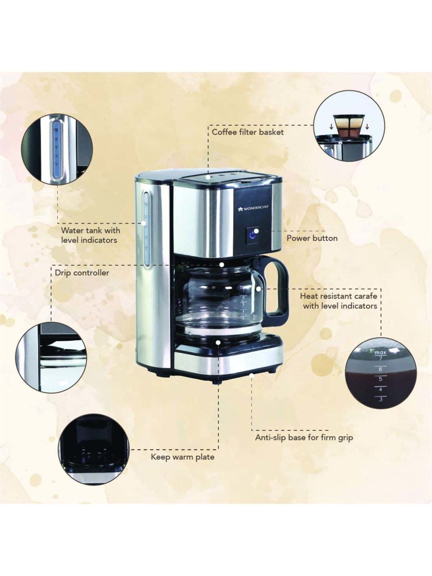 Wonderchef Regalia Brew Coffee Maker with 3-in-1 Filter Coffee, Espresso, Cappuccino (550W, Black)