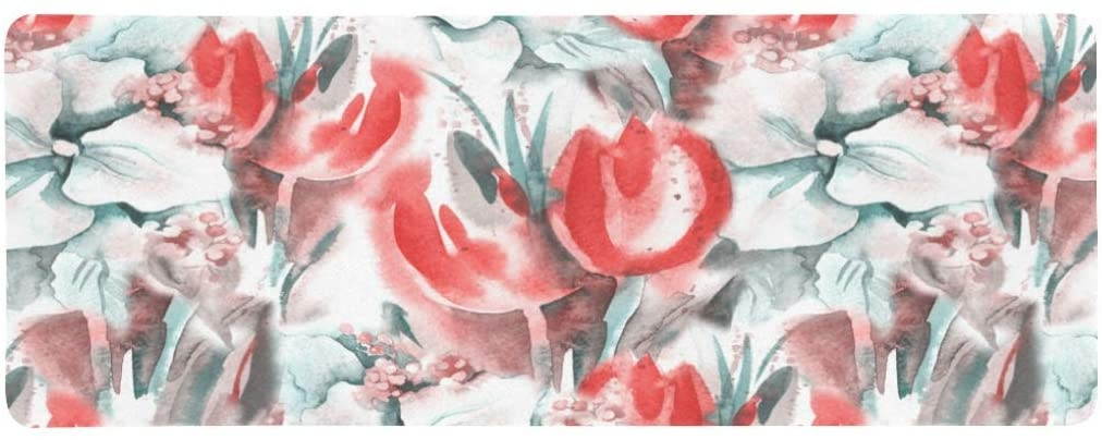 InterestPrint Soft Extra Extended Large Gaming Mouse Pad with Stitched Edges, Desk Pad Keyboard Mat, Non-Slip Base for Office & Home, 31.5 x 12In - Watercolor Floral Tulips