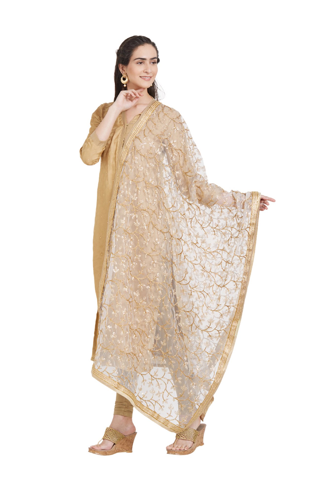 Dupatta Bazaar White & Gold Dupatta