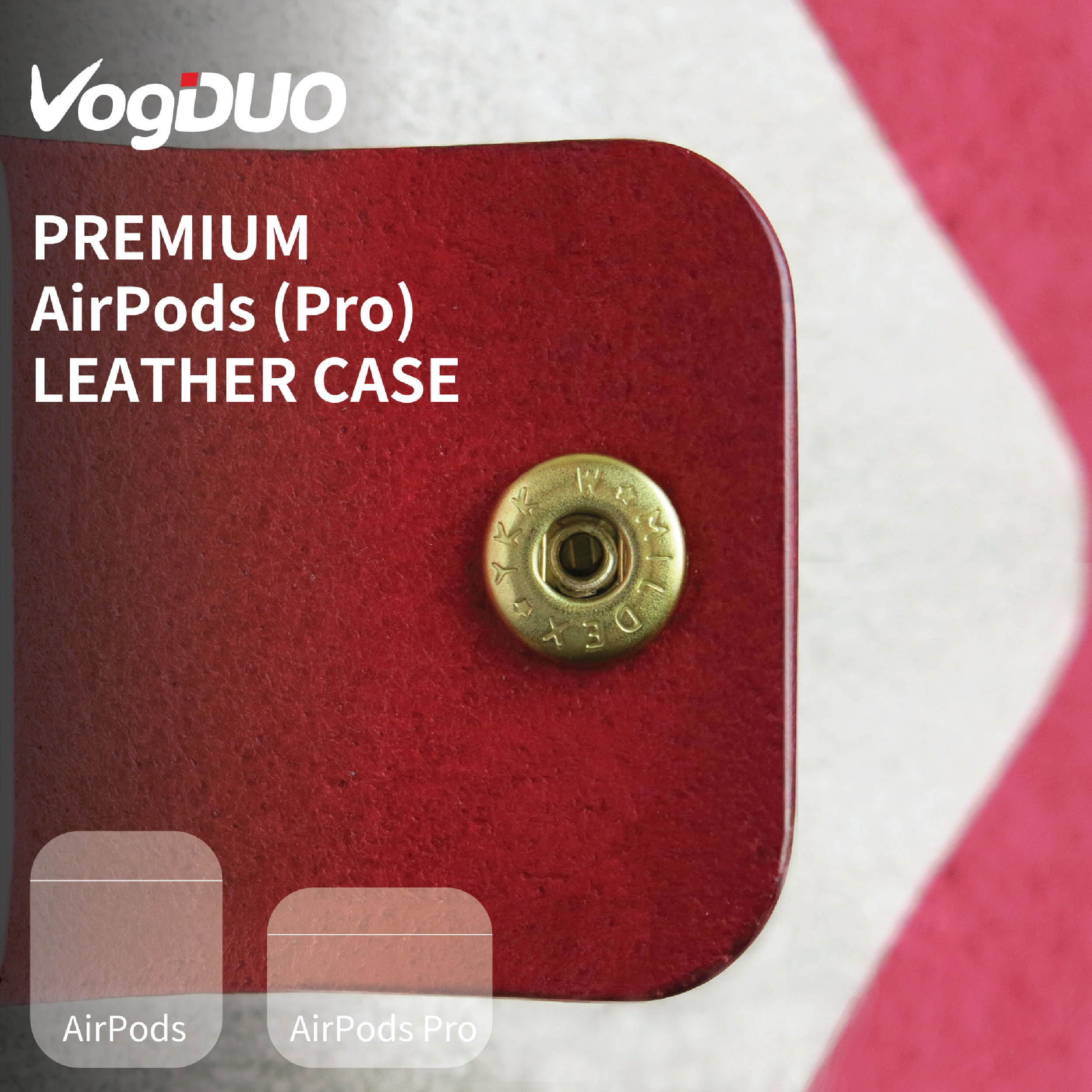 VogDUO- Italian Genuine Leather Case for AirPods Pro, portable carry case, Lightning port slot design, premium metal hook for the bag, keychain or jeans, YKK button applied- Emerald