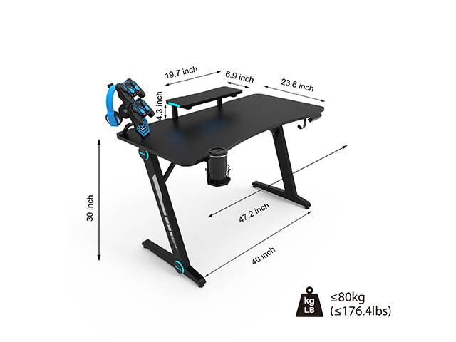 Gaming Desk 47.2" W x 23.6" D Office Computer Table, Black Gamer Workstation with 2 Cable Management Holes