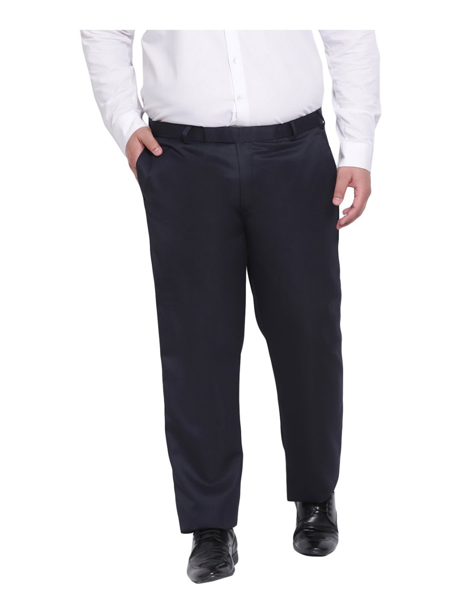 Hangup Navy Regular Fit Flat Front Trousers