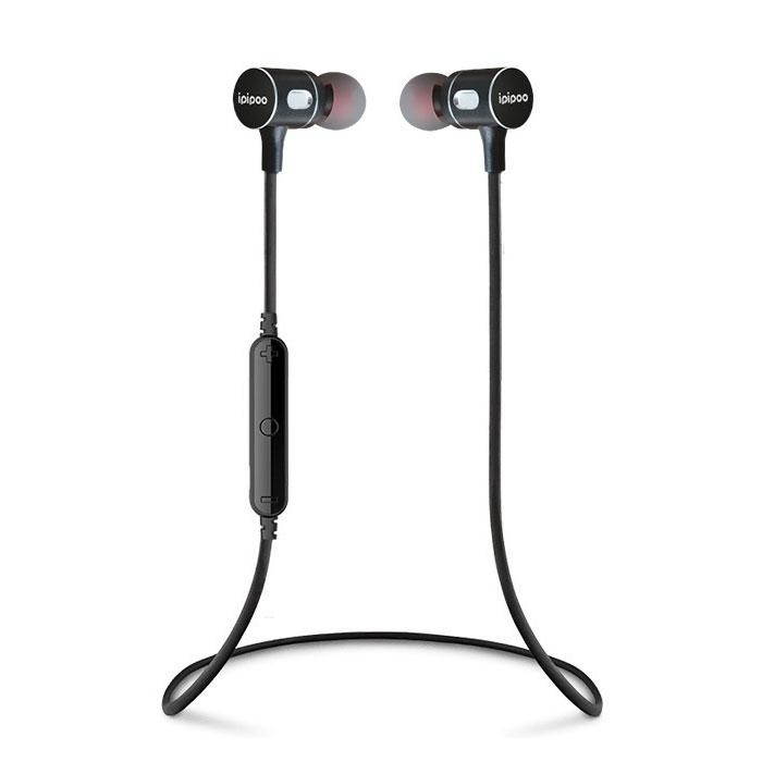 Ipipoo IP-IL70BL Bluetooth 4.0 Wireless In-ear Stereo Sport Earphone with Microphone Wire Control - Rose Gold/Black/Grey - Black