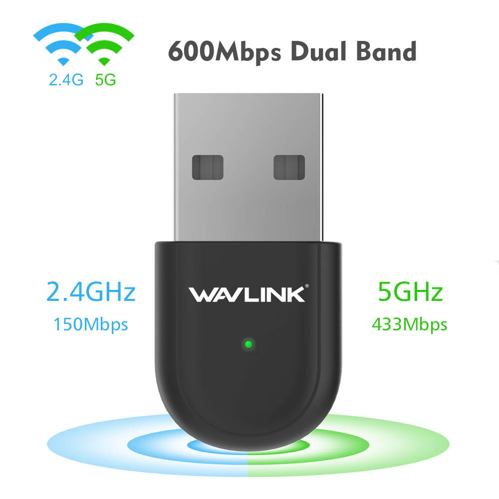 Wavlink Smart Dual Band Wireless AC600 USB 2.0 Adapter / Dongle- 2.4GHz 150Mbps + 5Ghz 433Mbps Transmission Rates - Support Windows XP/7/8/8.1/10 Wi-fi USB Ethernet Network LAN Card - Black