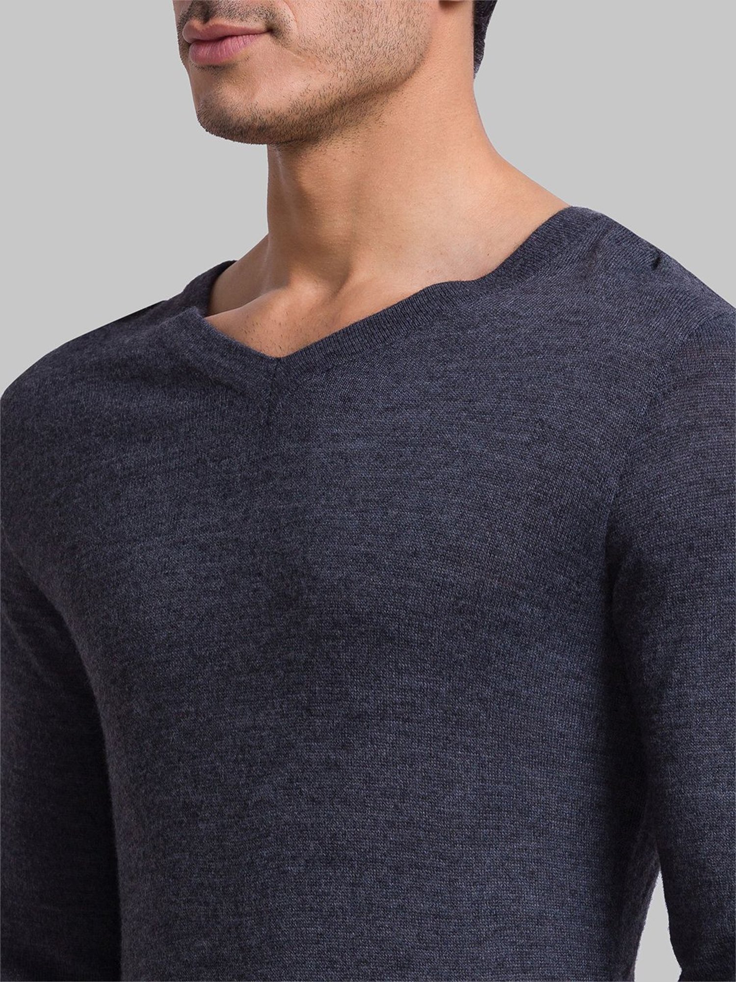 Parx Grey Regular Fit Heathered Sweater