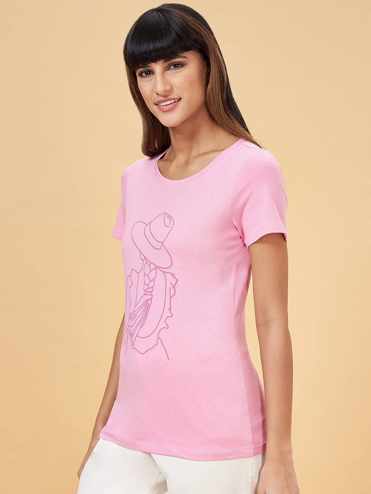 Honey by Pantaloons Dusty Pink Cotton Printed T-Shirt