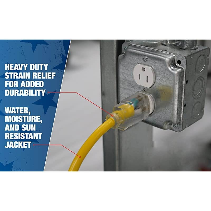 25890002 2589SW0002 Outdoor Cord123 American Made SJTW Heavy Duty 3 Prong Extension Cord Water Resistant Vinyl Jacket for Commercial Use and Major Appliances Foot Yellow 100 Feet