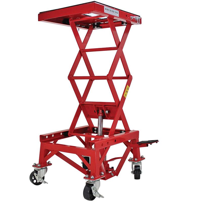 Extreme Max 5001.5083 Hydraulic Motorcycle Bike Lift Table with 300 Pound Weight Capacity and Non Marking Rubber Tabletop, Red
