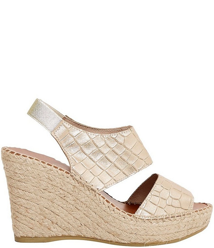Andre Assous Reese Croc Embossed Leather Espadrille Platform Wedge Sandals