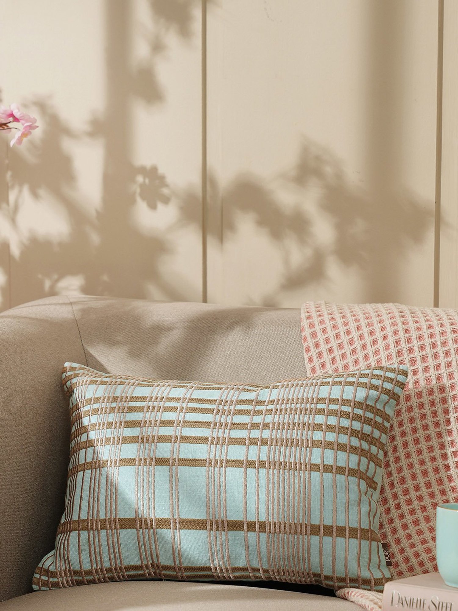 Pure Home and Living Blue Cotton Embroidery Cushion Covers