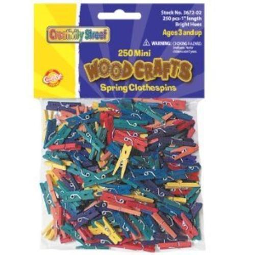 Creativity Street WoodCrafts Natural Mini Clothespins - Mini - 1" Length - for Artwork - 250 / Pack - Natural - Wood, Me