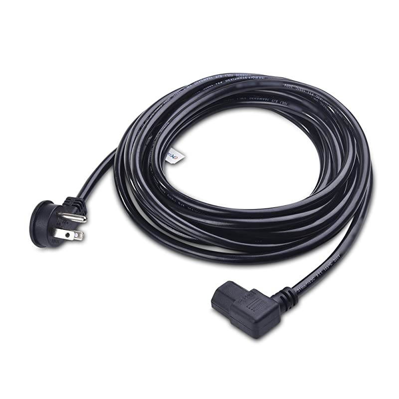 2-Pack 16 AWG Low Profile Right Angle Power Cord (Power Cable) 15 Feet (NEMA 5-15P to Angled IEC C13)