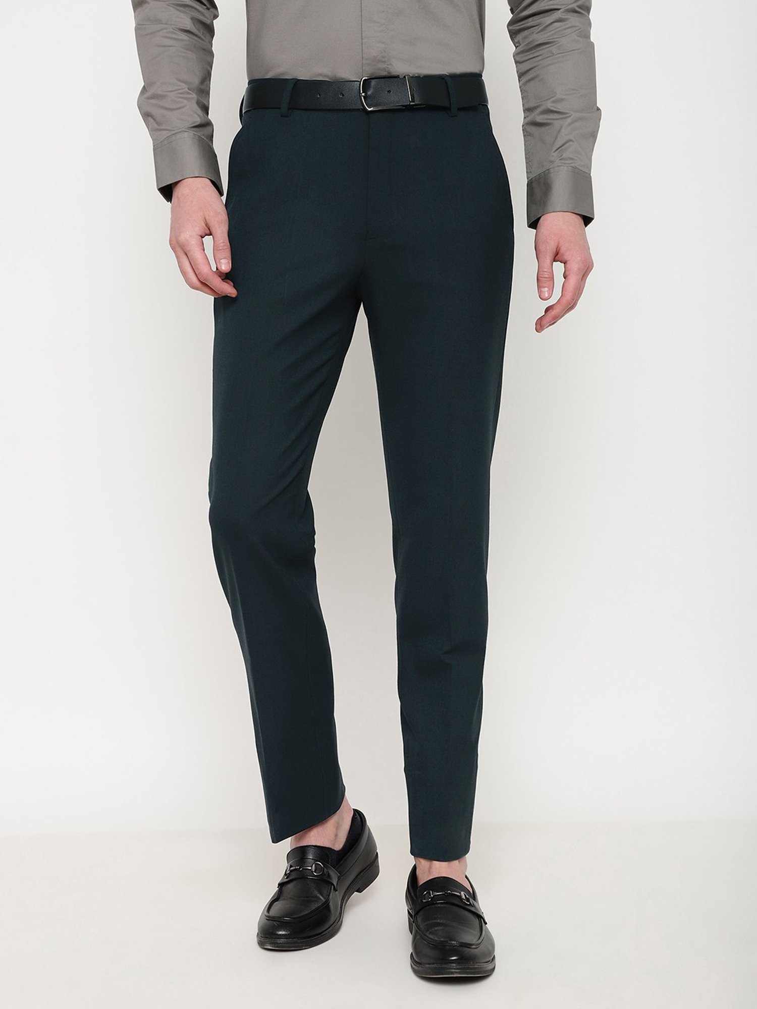 SUBTRACT Bottle Green Slim Fit Flat Front Trousers