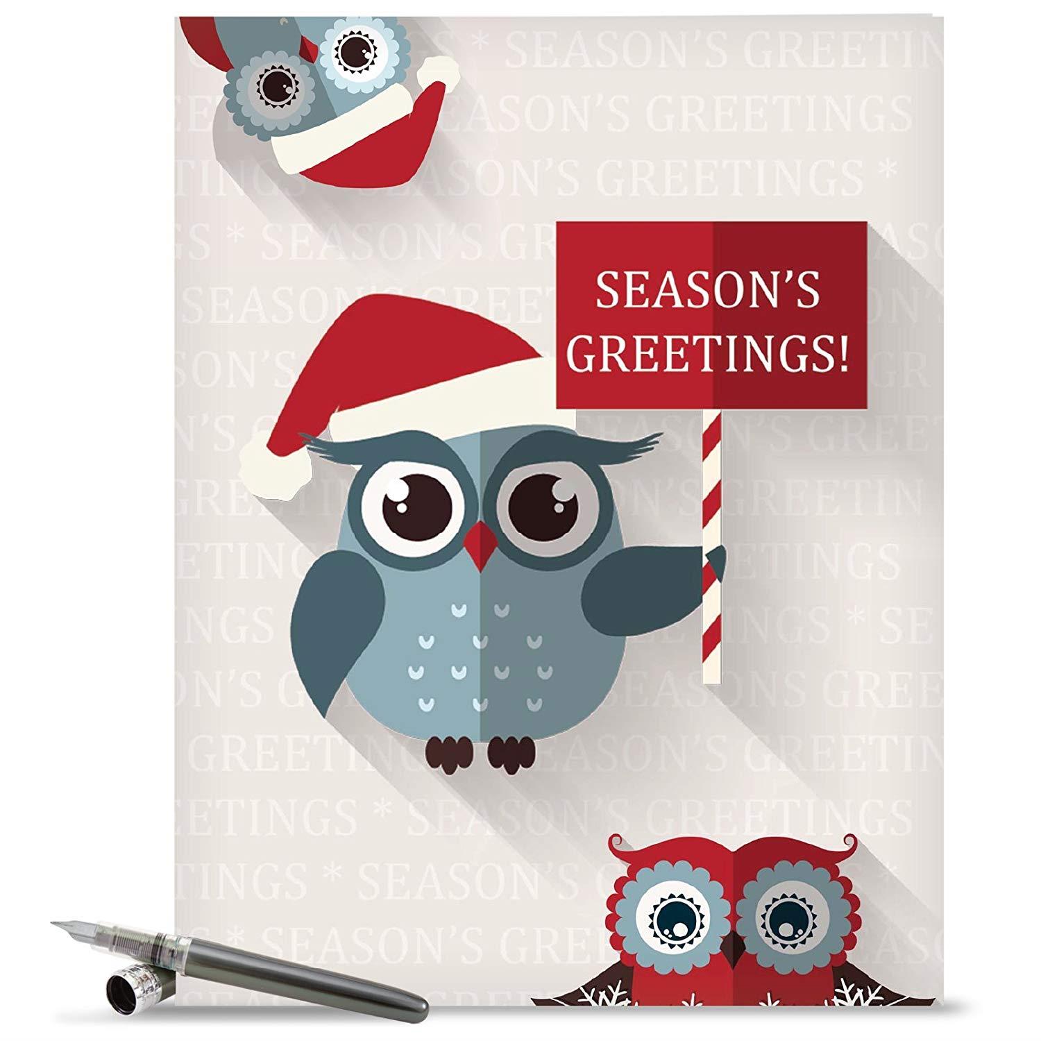 Happy Owlidays: Creative Christmas Jumbo Printed Card - (8.5" x 11") Cute, Funny, and Elegant Holiday Greeting Card - Xmas Appreciation Gift With Envelope (#J3947BXSG)