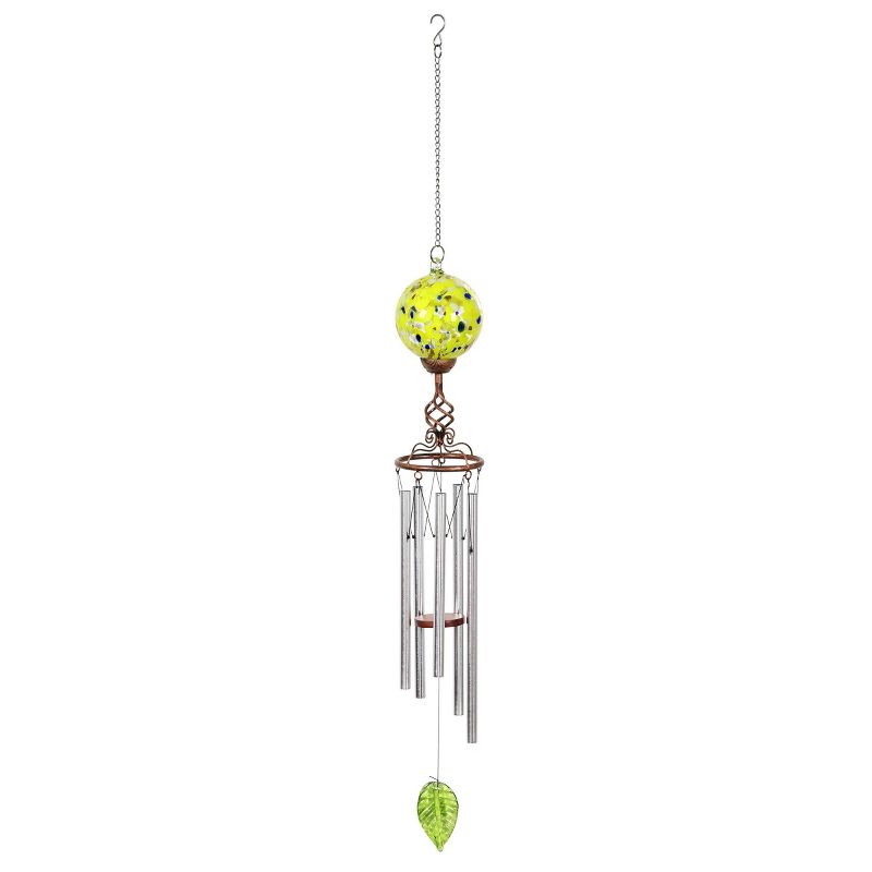46.25" Solar Glass Ball Wind Chime Yellow - Exhart