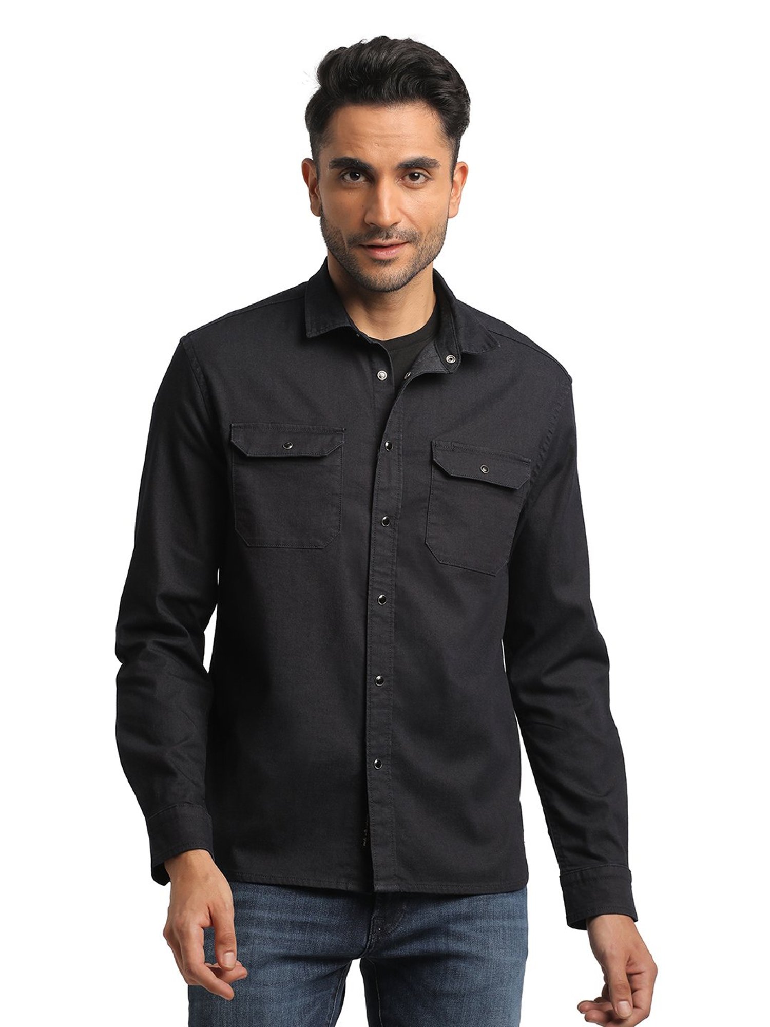 EVERBLUE Dark Ink Blue Regular Fit Shirt