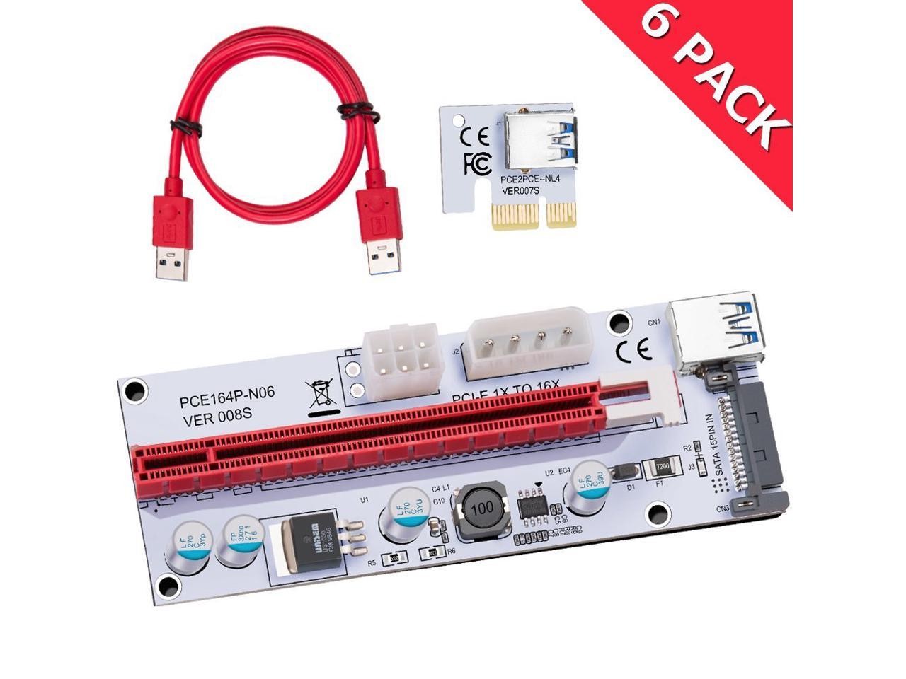 6-Pack Ver006C Mining Dedicated PCIe Riser Cable Card Adapter Cryptocurrency PCI Express 1X to 16X Extender Mining Rig 60cm USB 3.0 6Pin Power