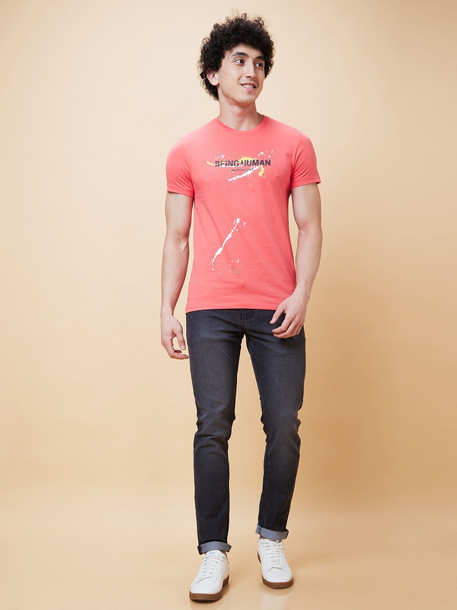 Being Human Pink Regular Fit Printed T-Shirt