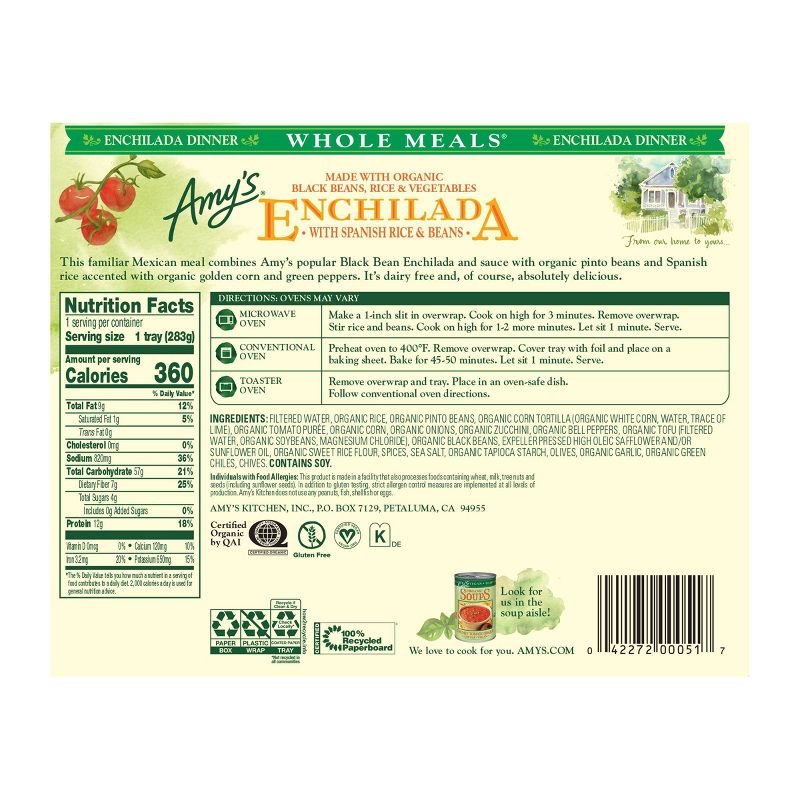 Amy's Spanish Rice & Beans Frozen Enchilada Meal - 10oz