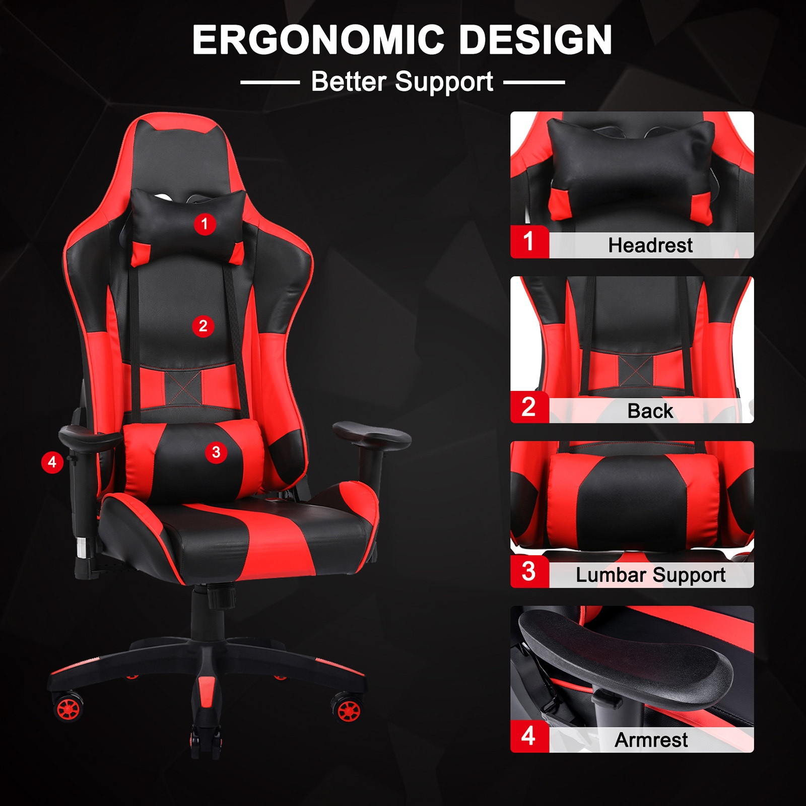 YOUTHUP Racing Style Gaming Chair Adjustable Ergonomic Computer Desk Chair,PU Leather Racing Reclining Swivel High Back Chair with Headrest and Lumbar Support,Pink