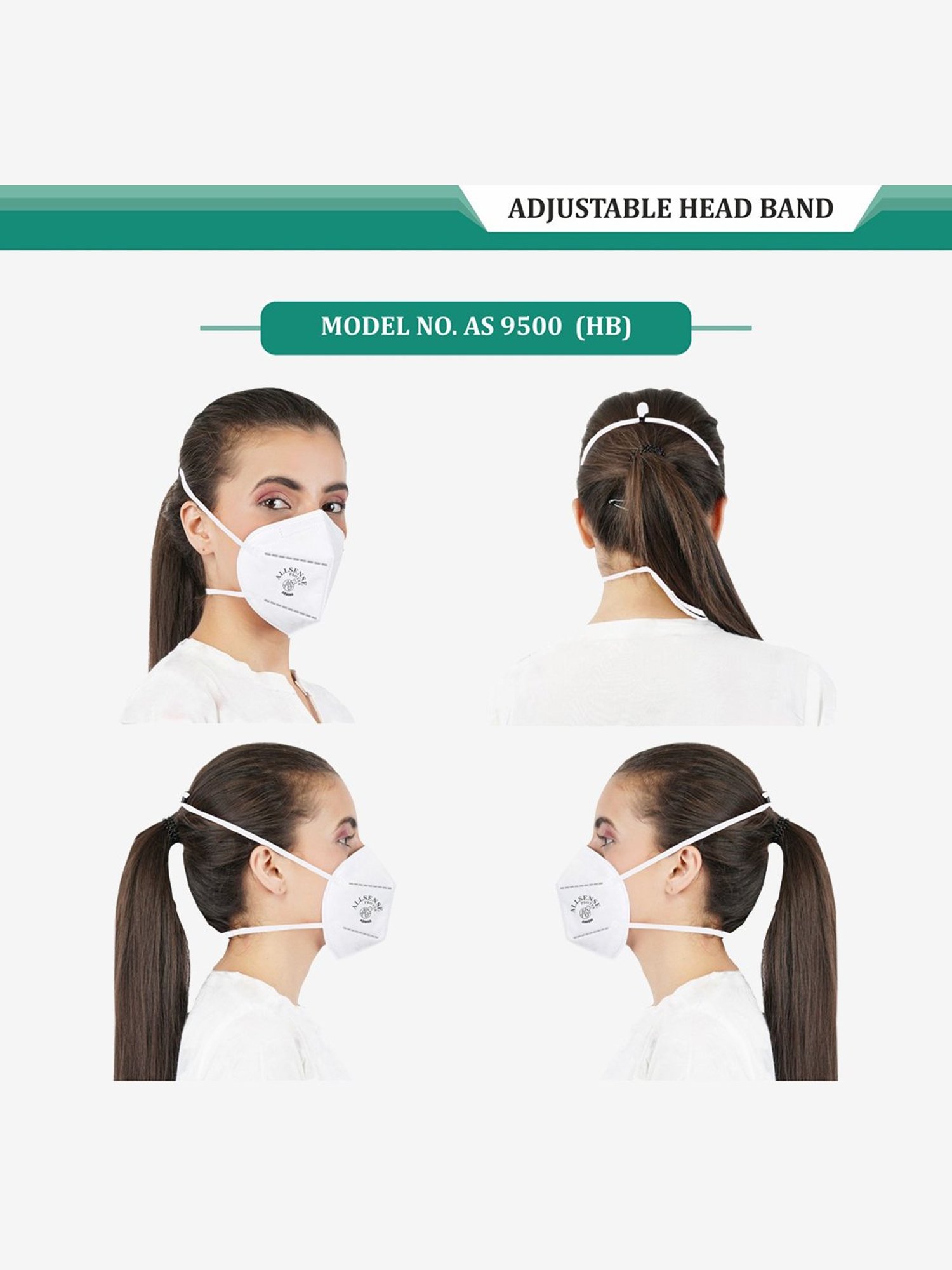 Allsense AS9500 HB N95 5 Layered Face Mask For Men & Women - Pack of 5 (White)