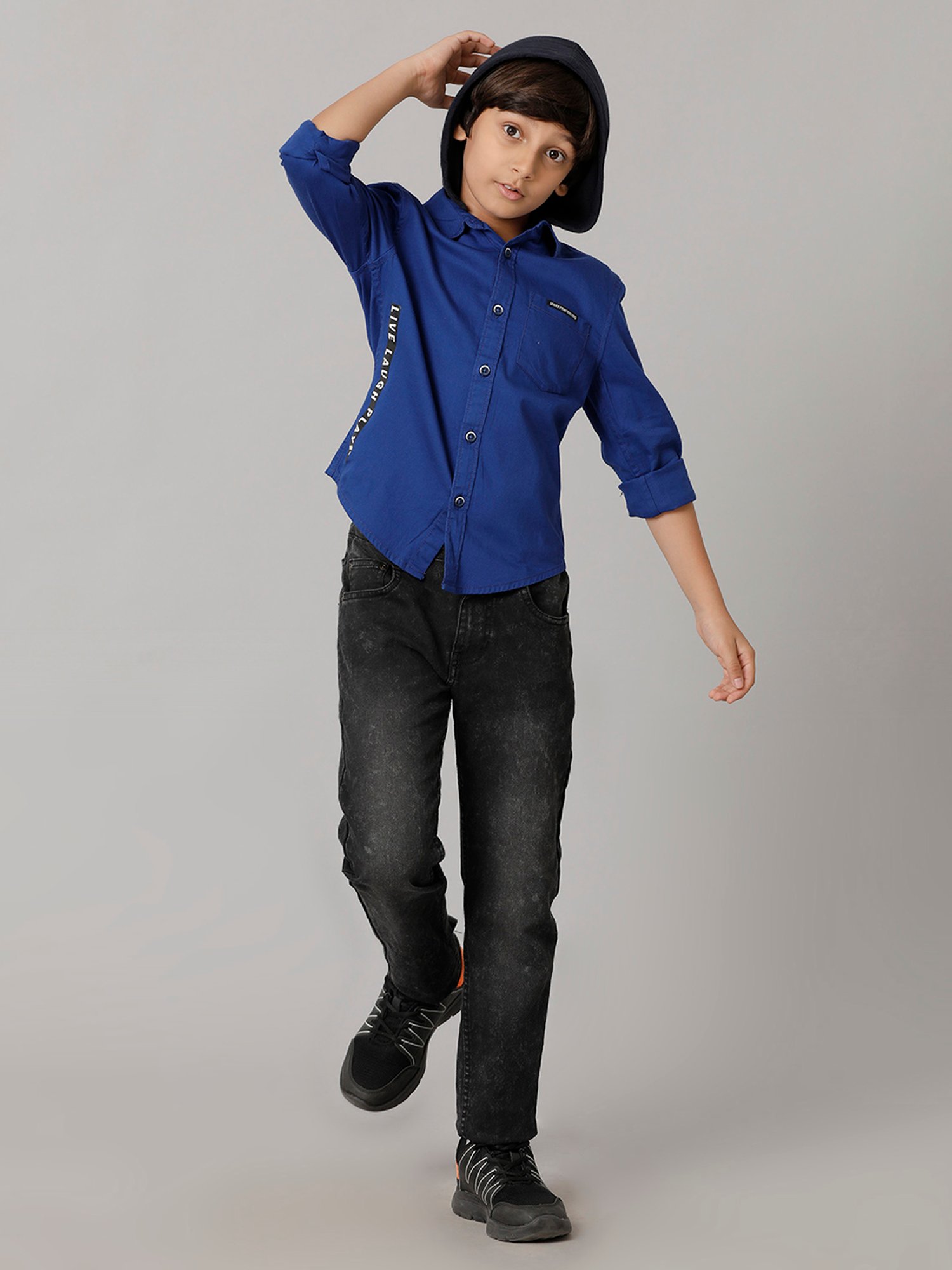 Under Fourteen Only Kids Blue Solid Full Sleeves Shirt