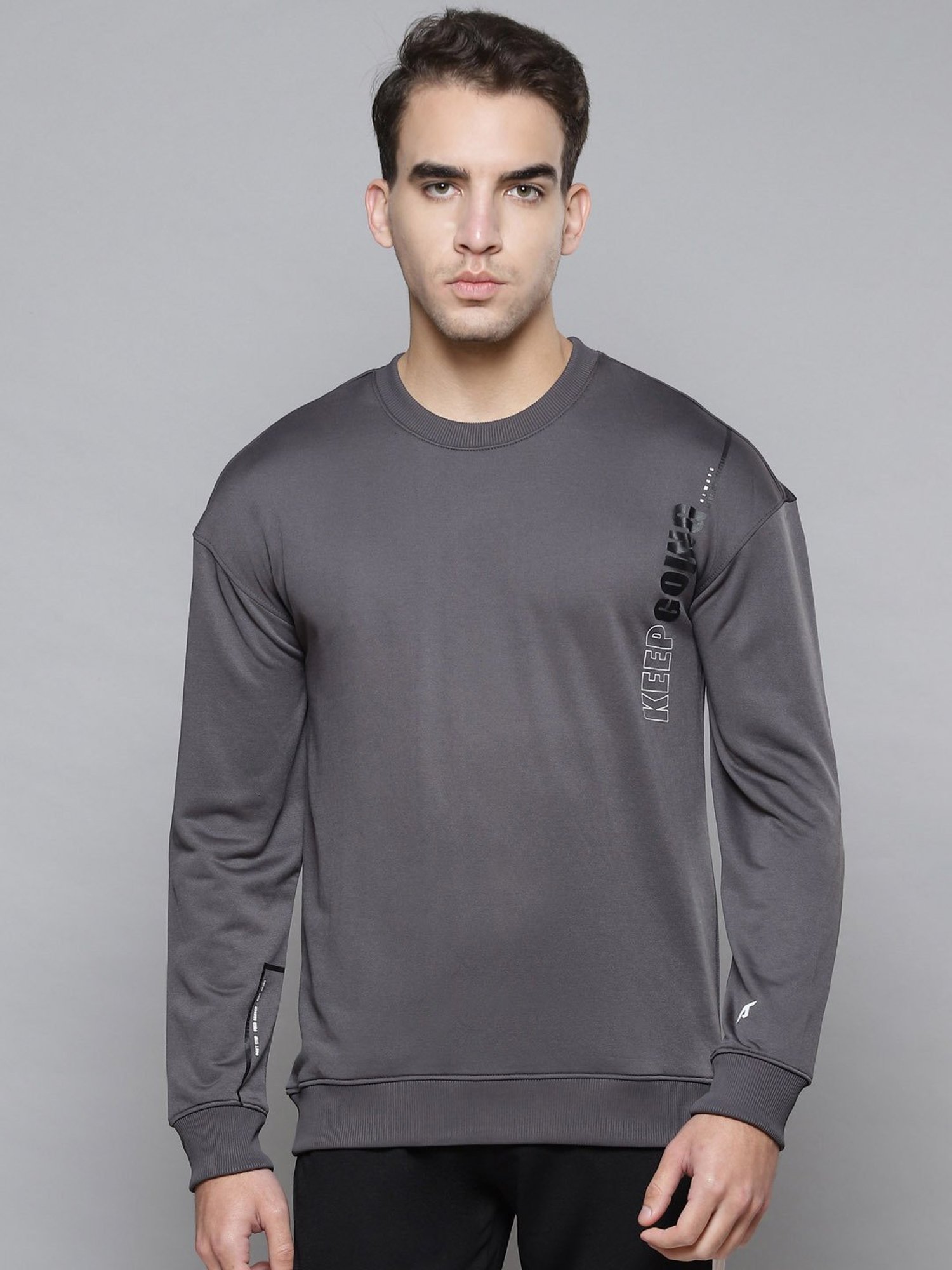 ALCIS Grey Slim Fit Printed Sweatshirt