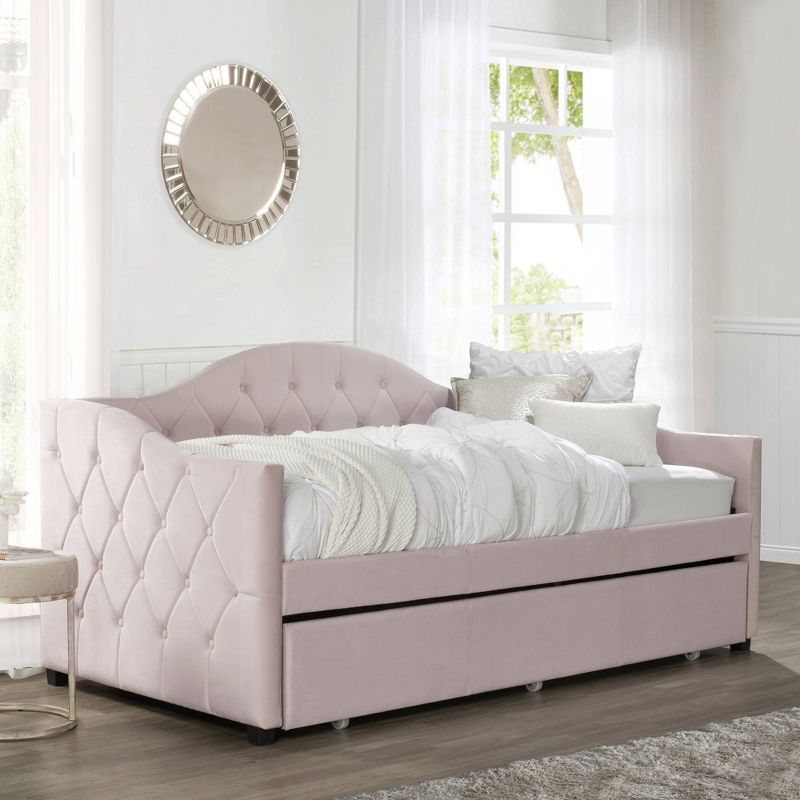 Twin Jamie Complete Upholstered Daybed with Trundle Blush - Hillsdale Furniture