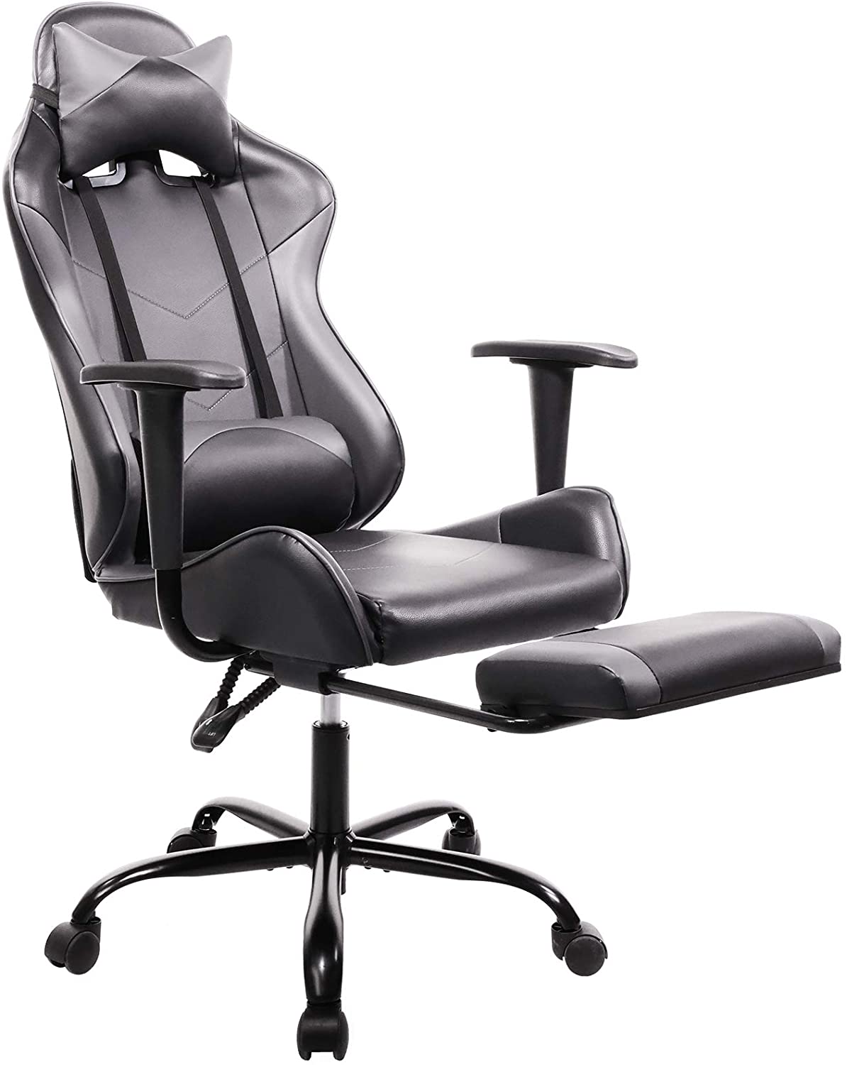 SMUGDESK Gaming Chair with Footrest Racing Style Recliner with Lumbar Support, Ergonomic Office Armchair for Computer PU Leather High Back Desk Chair Headrest Swivel Rocking Desk Chair, Blue