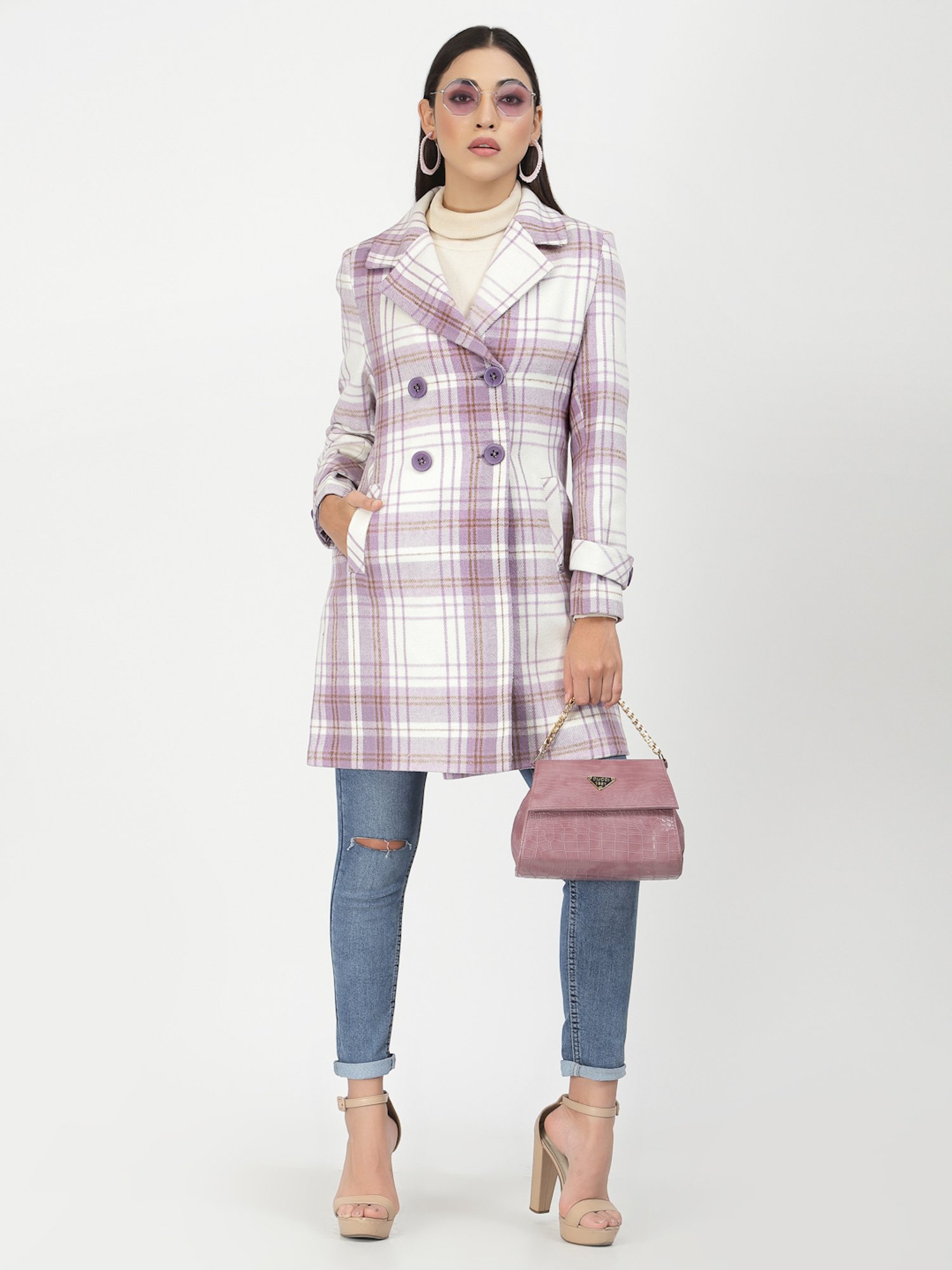 Juelle Lavender & White Check Over Coat