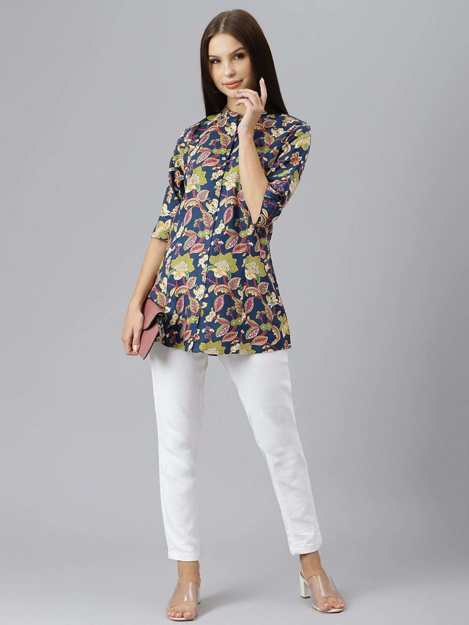 Divena Navy Floral Print Top