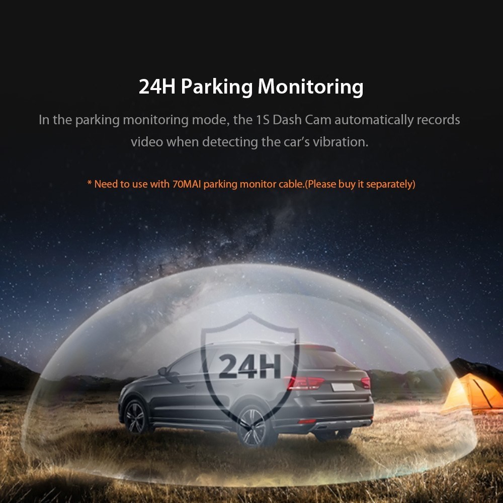 Global Version Xiaomi 70mai Smart Dash Cam 1S Car DVR 1080P HD Night Vision Voice Control WiFi Car Camera Smart Parking Monitor Car Recorder Upgrade Version