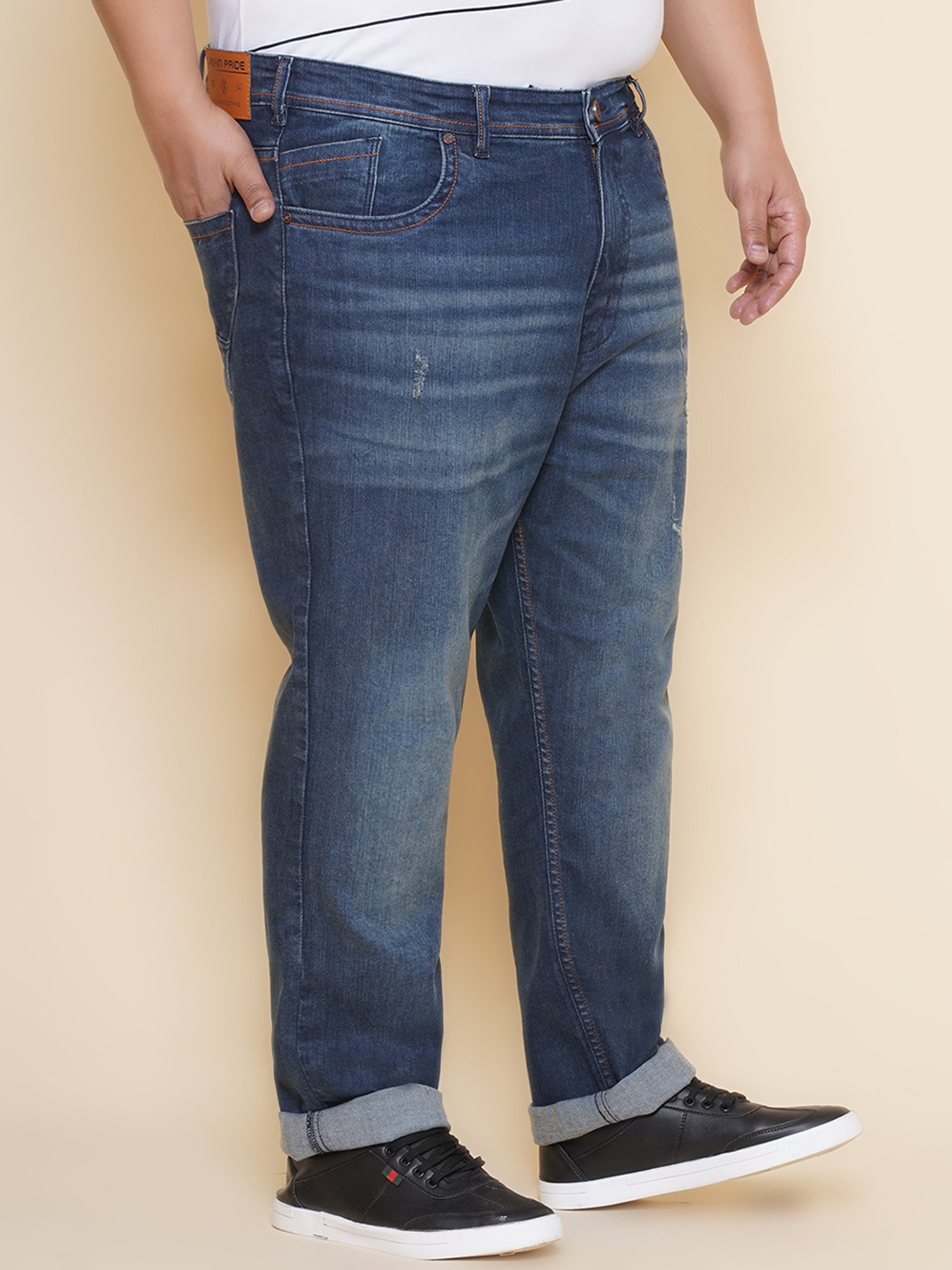 John Pride Blue Regular Fit Distressed Jeans
