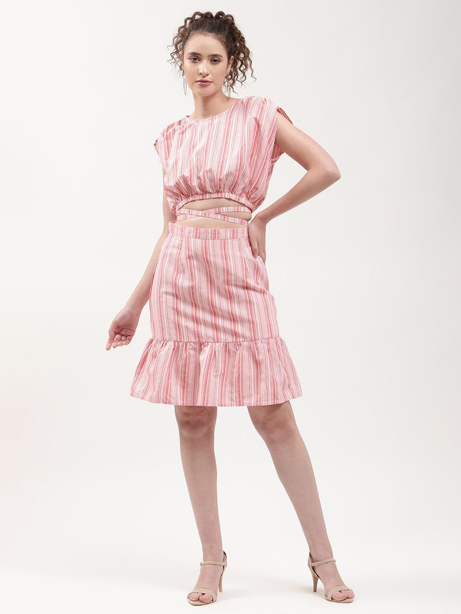 Elle Red & White Striped Skirt