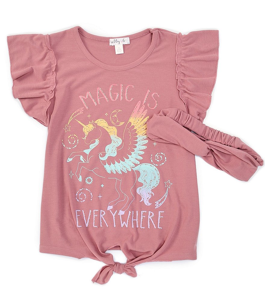 Ally B Big Girls 7-16 Flutter-Sleeve Magic Is Everywhere Tie-Front Tee
