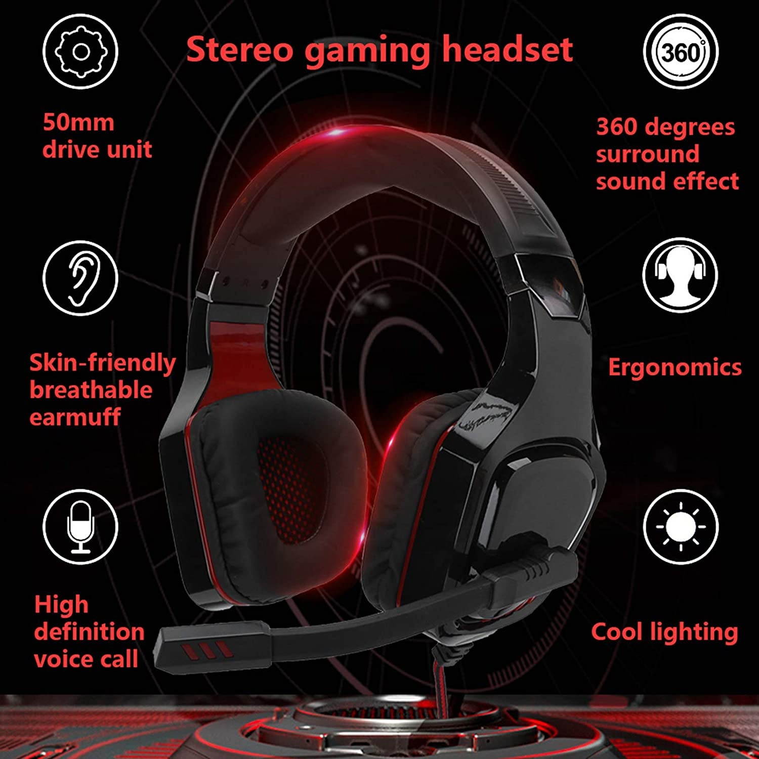 CiCiglow Gaming Headphone, Wired Game Over-Ear Headphones Headset with Microphone Desktop Headphone for Game, Live Broadcast.