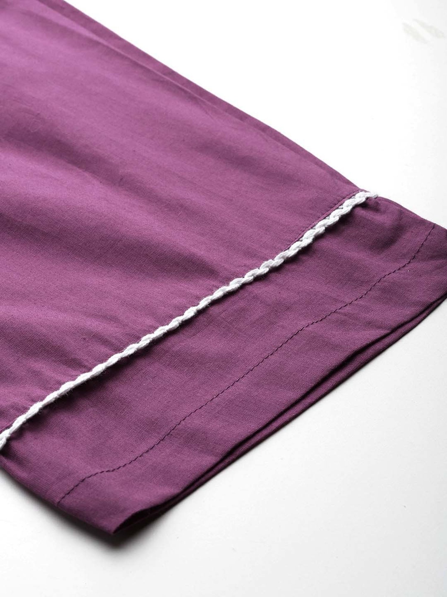 Varanga Purple Cotton Embroidered Kurta Pant Set With Dupatta